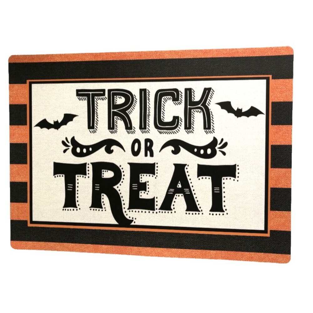 Halloween Trick or Treat Placemats Vinyl Foam Back Black Orange Bats Set of 4
